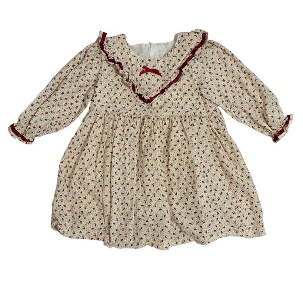 Vintage Dress Cotton Slip Floral Long Sleeve Old Time Clothing Ruffle Collar 3Y